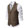 Men Suit Waistcoat Lapel Sleeveless Single Breasted Business Suit Vest Solid Color Slanted Hem 3D Pockets Chain Decoration Waistcoat