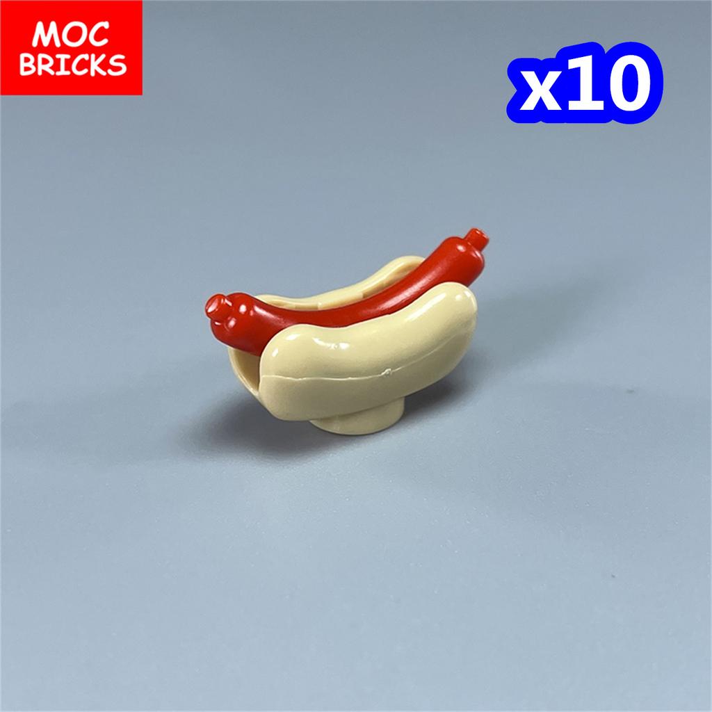 MOC Bricks Food Cookie Bone Pretzel Bagel Biscuits Waffle Chips Hot Dog Bread Pizza Milk Educational Building Blocks Kids Toys