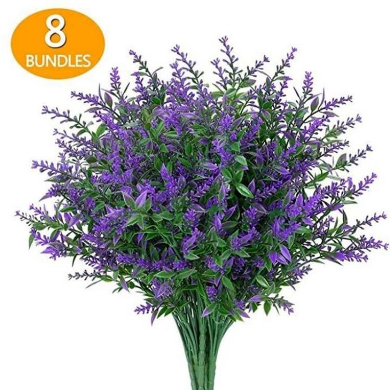Искусственная лаванда, 8 связок/упак., устойчивые к ультрафиолетовому излучению, искусственные цветы, искусственные пластиковые цветы для подвесных растений, сад, крыльцо, окно, свадьба, уличный декор