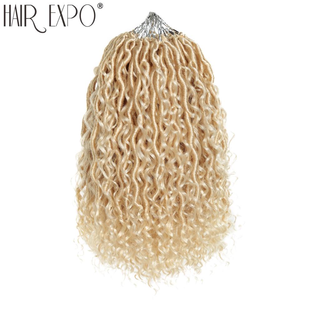 14-26" Косы Goddess Locs Крючком Волосы Натуральные Синтетические Плетение Волос Наращивание Омбре Река Искусственные Locs С Кудрявыми Волосами Expo City