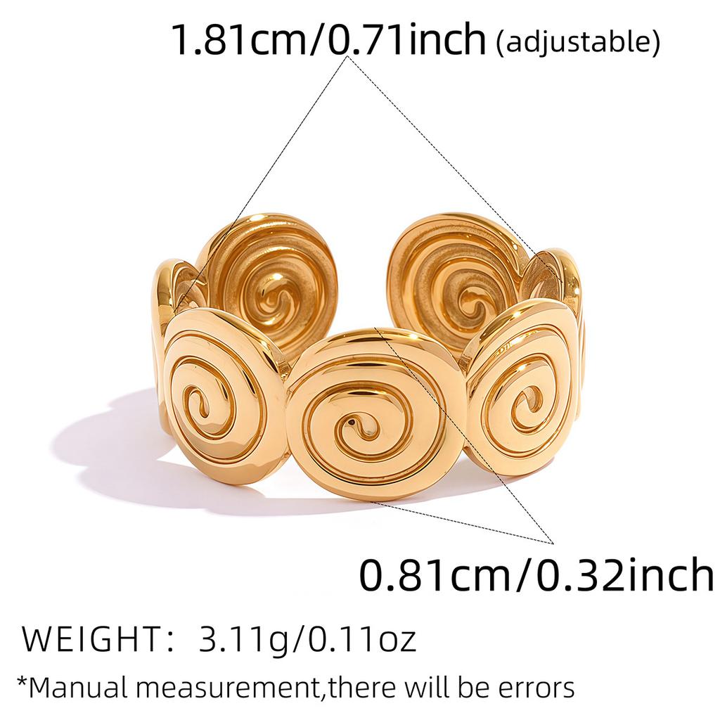Stainless Steel Geometric Ring for Women Spiral Conch Open Adjustable Ring Personality Design for Banquet Vacation Jewelry Gifts