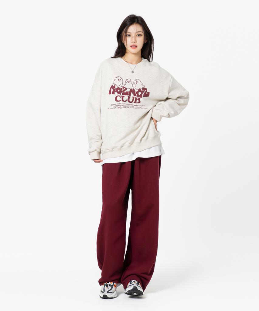 MOZMOZ [Set] Ghost Cloud Oversized Sweatshirt + Soft French Terry Single-Pleat Training Pants Oatmeal
