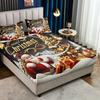 3pcs 85G July Polyester and Nylon Gorgeous Christmas Moon Color, Tree and Santa Digital Fitted Sheet Set, Soft, Comfortable, Bed