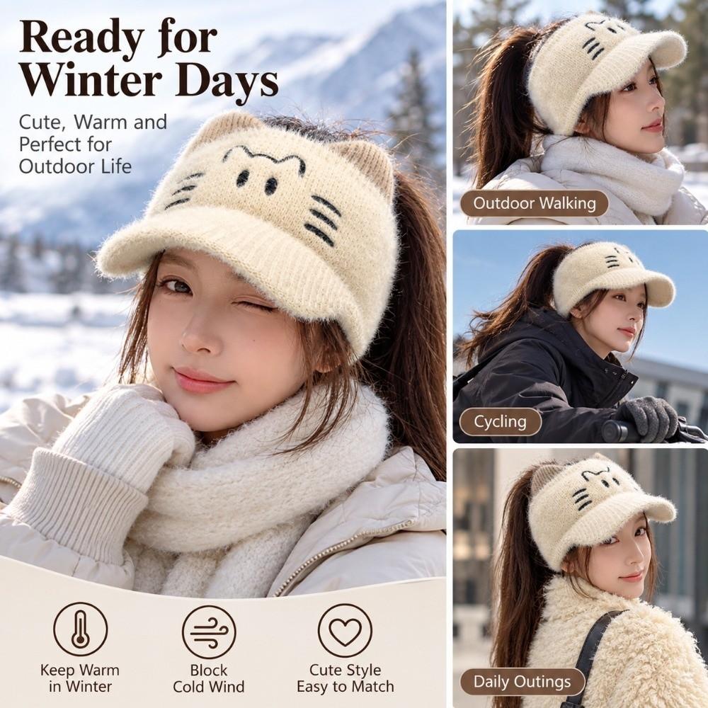 Thick Cat Ear Hat Soft Knit Knitted Cap Cute Visor Beanie  Cold Weather