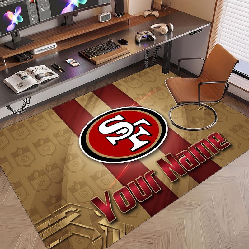Custom Rug San Francisco 49ers Pattern Print Name Text Soft Non‑Slip Floor Carpet for Home Indoor Decoration