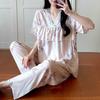 Short-sleeved trousers cotton and silk pajamas women's summer thin suit Japanese sweet anti-bumps can be worn outside cotton silk loungewear
