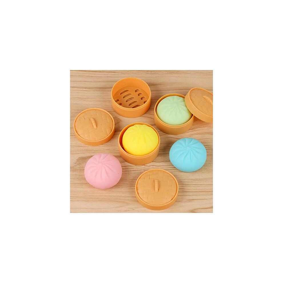 4 PCS Colorful Dumpling Squishy Stress Balls Fidget Sensory Toy,Squeeze Dough Ball Stress Relief Hand Toy,Anti-Anxiety Bun with Food Steamer Stretchy