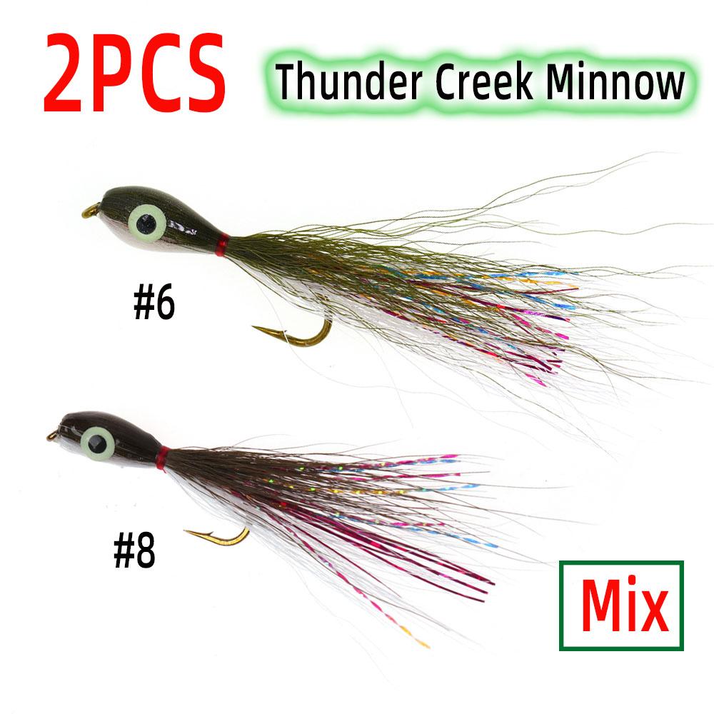 2 шт. приманка для ловли рыбы Thunder Creek Minnow Fly, светящиеся стримеры Bucktail 3D, рыбий глаз, мелкая рыбка, смолт, морская форель, окунь, щука, приманка для ловли рыбы