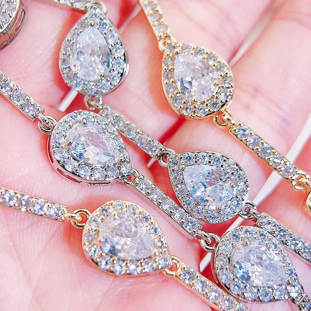 WWJ Korean Fashion Hand Accessories Elegant Water Drop CZ Zircon Tennis Bracelet Women's Daily Clothing Jewelry Collocation
