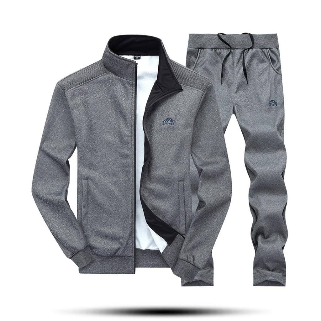Men's Winter Solid Sweatshirt Tops Pants Sets Sports Suit Tracksuit