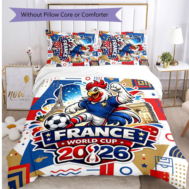 France Football Printed Bedding 3 Piece Set Cozy Breathable Bed Cover Set as Housewarming Holiday Gift