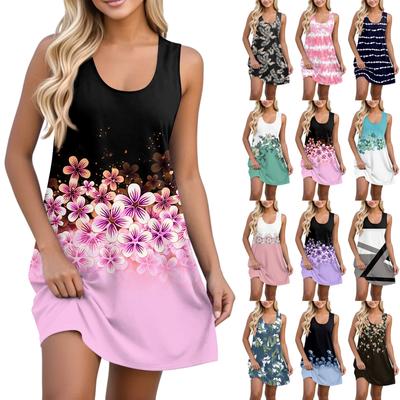 Женский повседневный сарафан с карманами, летнее пляжное платье в стиле бохо, футболки, платья с U-образным вырезом, свободные платья-майки