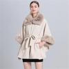5 Colors Winter Fake Woolen Streetwear Women Poncho Cloak Faux Rabbit Fur Square Collar Loose Waistband Oversize Pocket Coat