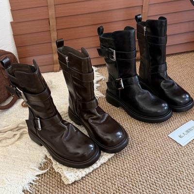 Женские полусапоги Maillard в стиле ретро на толстой подошве с ремешком-пряжкой, 2025, новая осенняя популярная обувь Мартина, тонкие сапоги