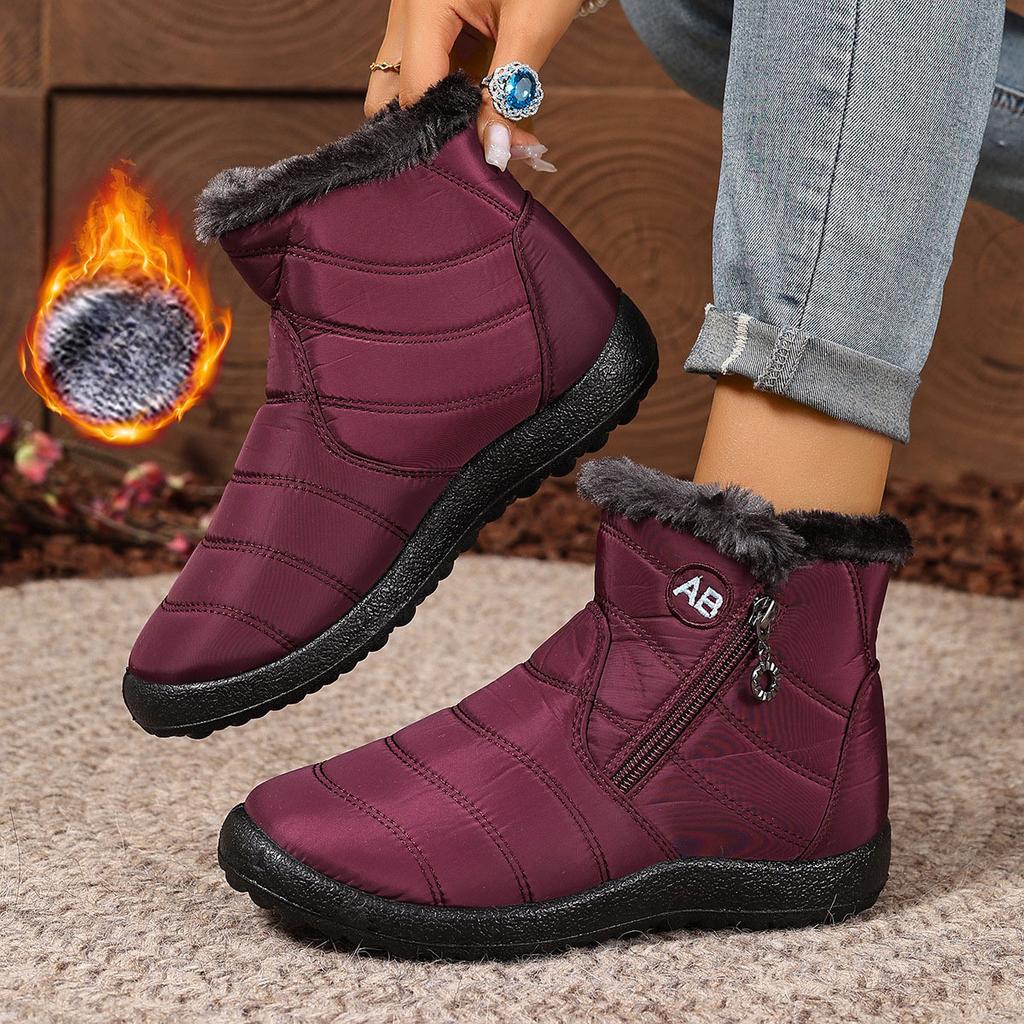 Women's Winter Faux Fur Lined Ankle Boots With Zipper Warm Waterproof Walking Snow Booties for Women Outdoor Comfortable Anti-Slip Short Boot Shoes