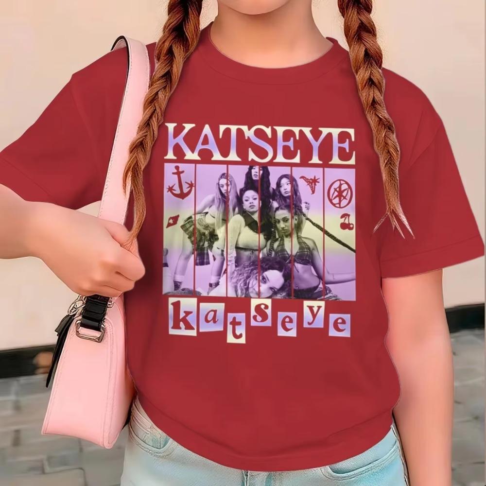 Katseye Print Girls Tshirt Toddler Top Summer Short Sleeve Tops Girl Group Katseye Graphic T Shirt Kids Casual Polyester T-shirt