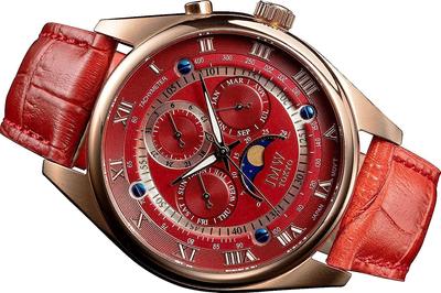 Часы Advanced Moon Phase из натуральной кожи с ремешком с римскими цифрами, водонепроницаемостью 100 м, тахиметром, красным золотом, 300 штук, подарок на день [JMW