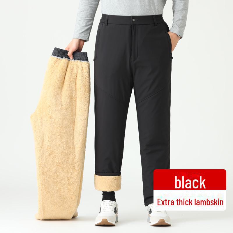 Dad's Cotton Outerwear: Thickened Velvet Trousers for Autumn/Winter - Warm Lambskin Pants for Middle-aged & Elderly.