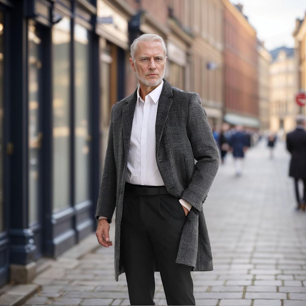 Autumn and Winter Thickened Padded Plaid Woolen Coat Medium and Long Trench Coat Slim Lapel Top Jacket