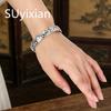 925 Sterling Silver Fashion Simple Atmosphere Full of Blessings Embossed Opening Bracelet Birthday Party Anniversary Gift