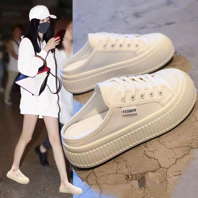 Толстые носки с полутапочками, женская верхняя одежда, летняя новая повседневная белая обувь, парусиновые туфли, сандалии