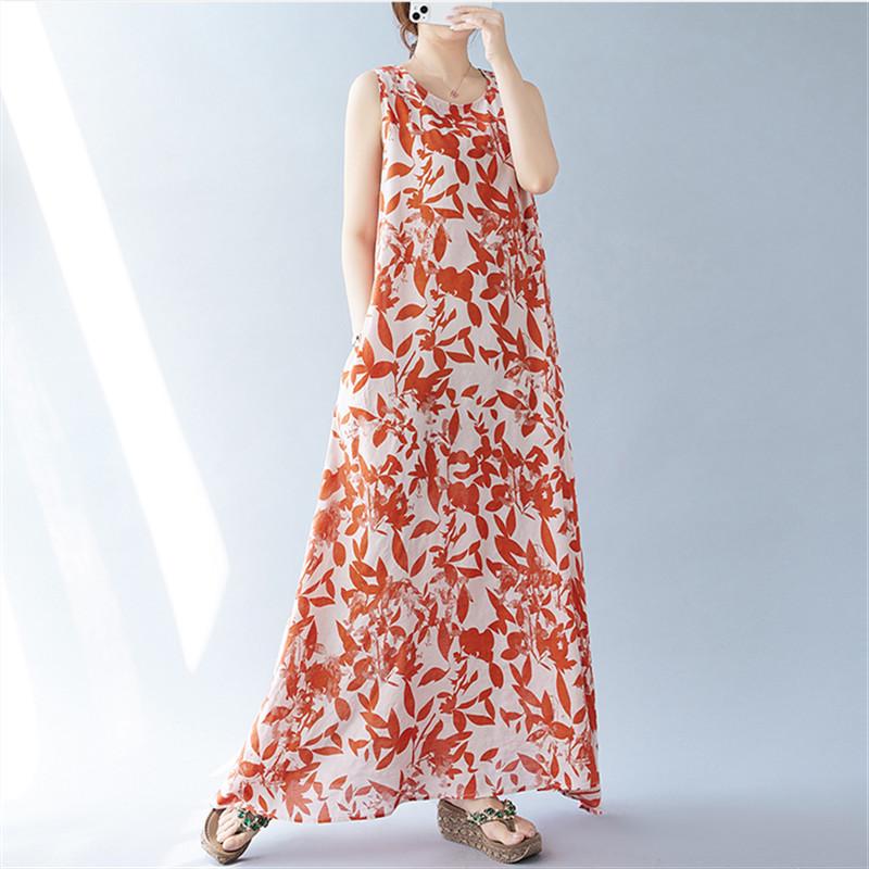 Sleeveless Plus Size Vintage Floral New In Dresses for Women Casual Loose Long Summer Dress