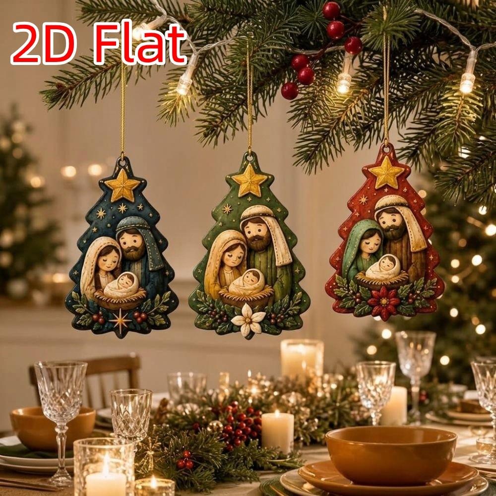 15Pcs Painted Wooden Nativity Ornaments Set Xmas Christmas Tree Hanging  Theme Party Decoration