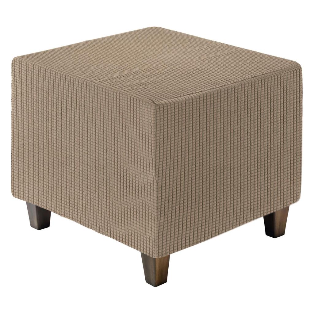 uxcell Square Jacquard Ottoman Slipcover with Elastic Stretch Footrest Stool Cover for Living Room Furniture Protector Large Bottom, (Light Coffee,