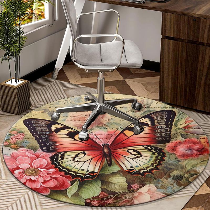 Butterfly Garden Fantasy round carpet Chair cushion Round Entryway Rug, Soft Round Rugs for Living Room, Bedroom, Circle Carpet decor gifts