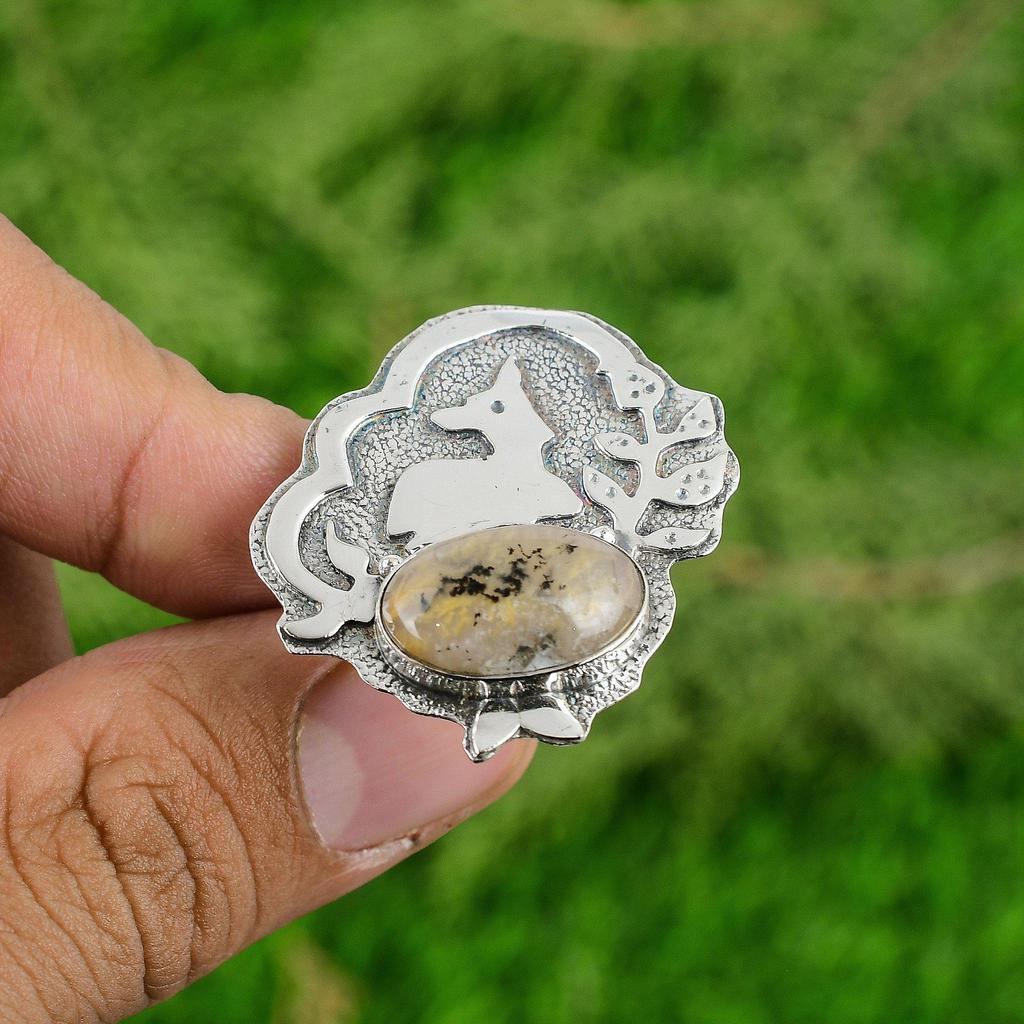 Mothers Day Sale Oval Plume Agate Stone Sterling Silver Anniversary New Ring