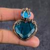 Natural Indicolite, Blue Topaz Handmade Copper Wire Wrap Pendant 2.05" H0c14
