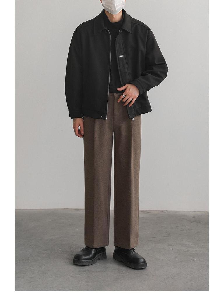 Men's Loose Fit Retro Woolen Lapel Jacket - Korean Autumn/Winter Style