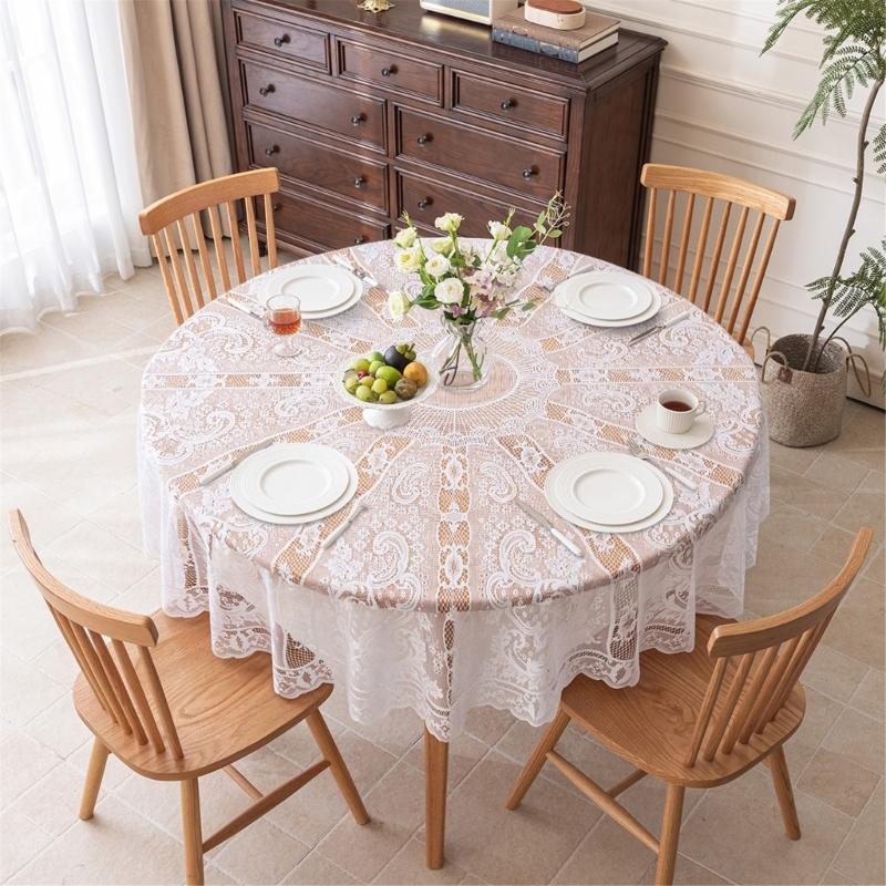 70inch Round Table White Lace Tablecloth Home Beautification Holiday Wedding Dining Table Decoration Mats