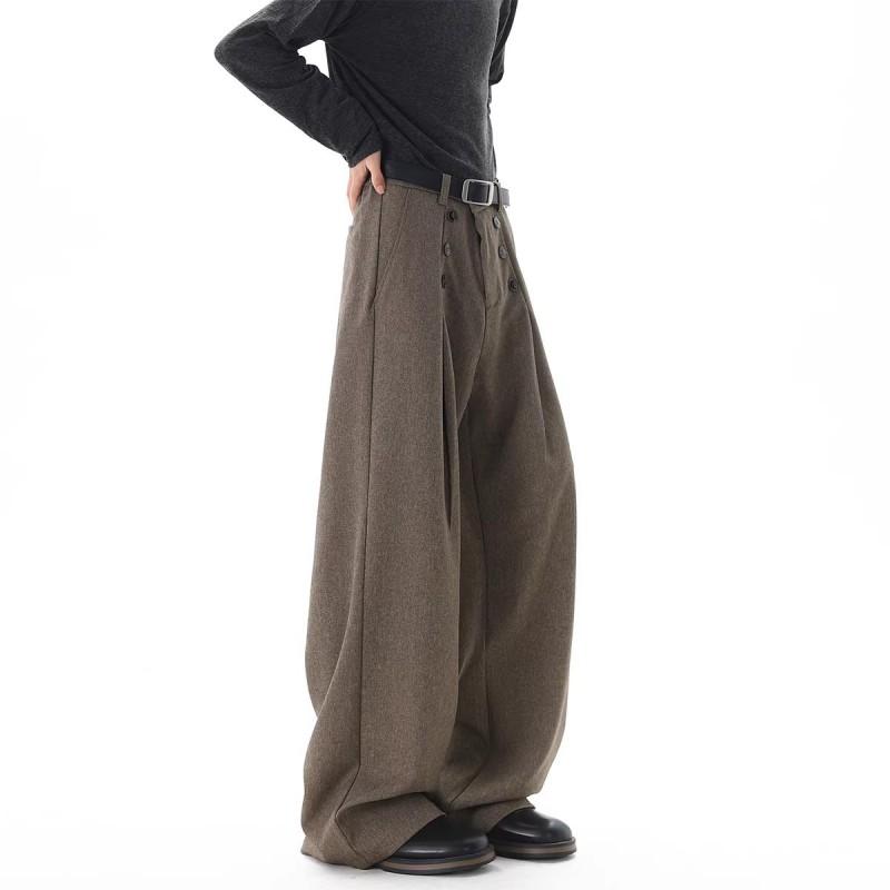 Vintage Money Style Double Breasted A-Line Suit Pants Loose Fit Draped Trousers Men Cleanfit
