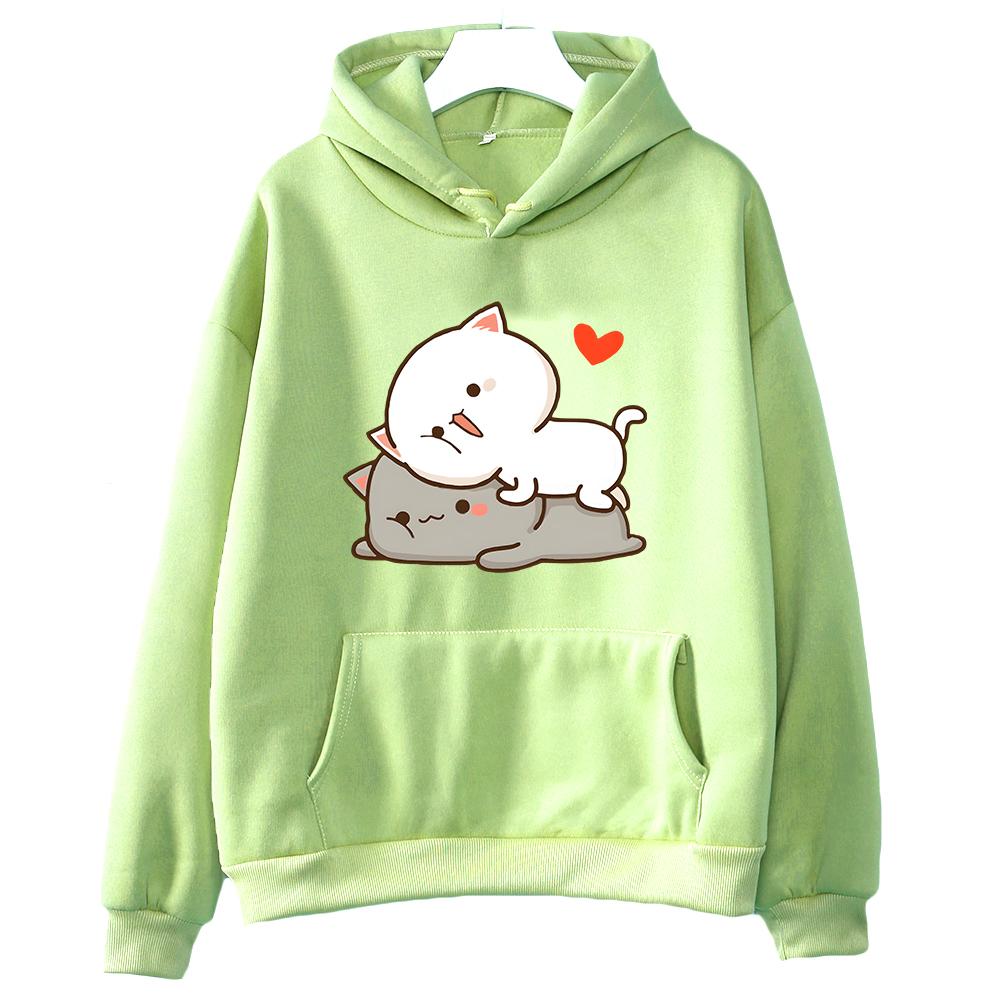 Peach Cat Goma Mochi Cartoon Print Hoodie Kawaii Cartoon Women's Clothing Femme Korean Style Sweatshirt Harajuku Hoody Female