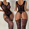 Trend Sexy Open Crotch Bodystockings Women Sexy Lingerie Sheer Fishnet Bodysuit Lace Underwear Erotic Outfits Crotchless Tights