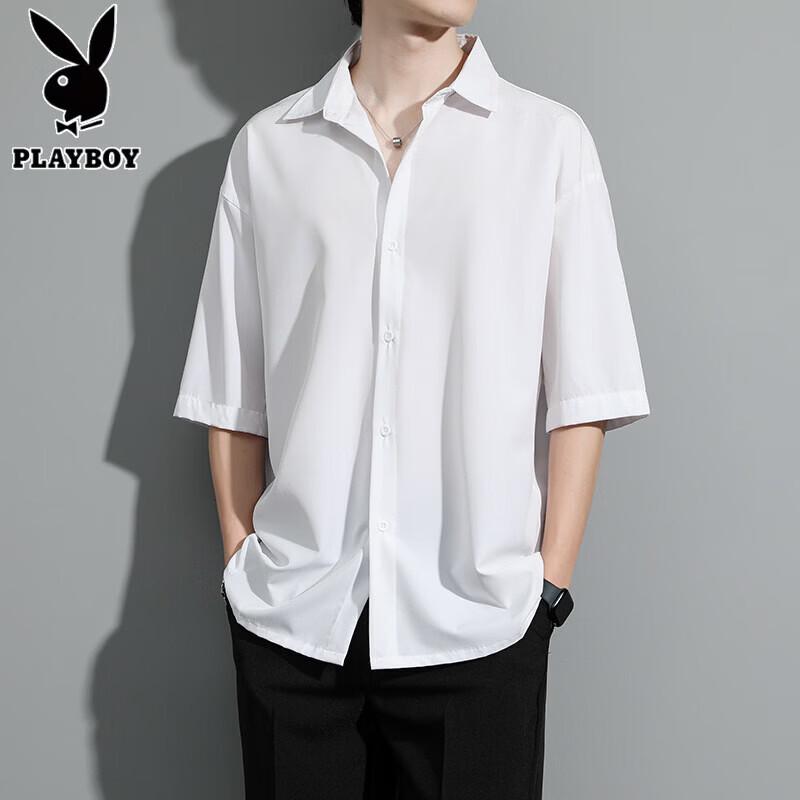 PLAYBOY Мужская повседневная рубашка с коротким рукавом из ледяного шелка