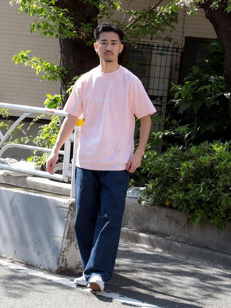 Beams Printed Short Sleeve T-Shirt (Web Exclusive) Logo T-Shirt, 2025 Spring/Summer, Men's, Pink, XL, 11081326591