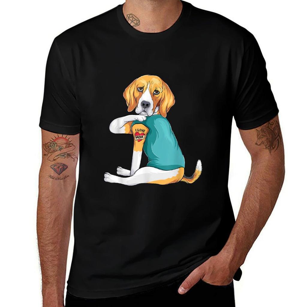 Mothers Day gift funny dog Mom Beagle i love mom tattoo TShirt Odor Resistant Short Sleeve Top