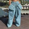 2025 Spring Women's High Waist Wide-Leg Jeans with Large Pockets