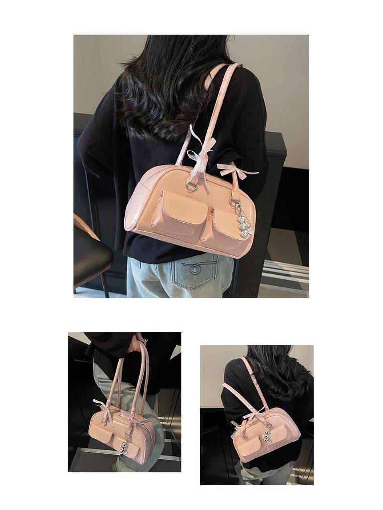 2025 Spring Star-Style High-Value Women's Large Bow Ribbon Shoulder Bowling Bag