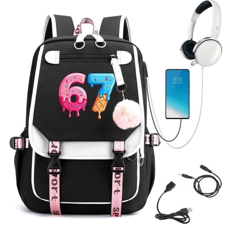 Stylish Cartoon Print Backpack High School Students - Breathable Waterproof Canvas Daypack With Padded Air Cushion Straps