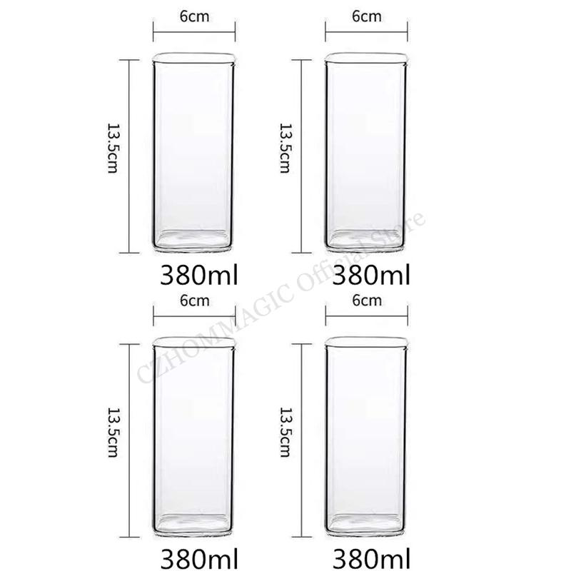 6/4/2/1Pcs Square Glass Cup Coffee Mug Heat-Resistant Water Cups Transparent Tea Mug Cup for Drinking Milk Beertea Juice Dessert