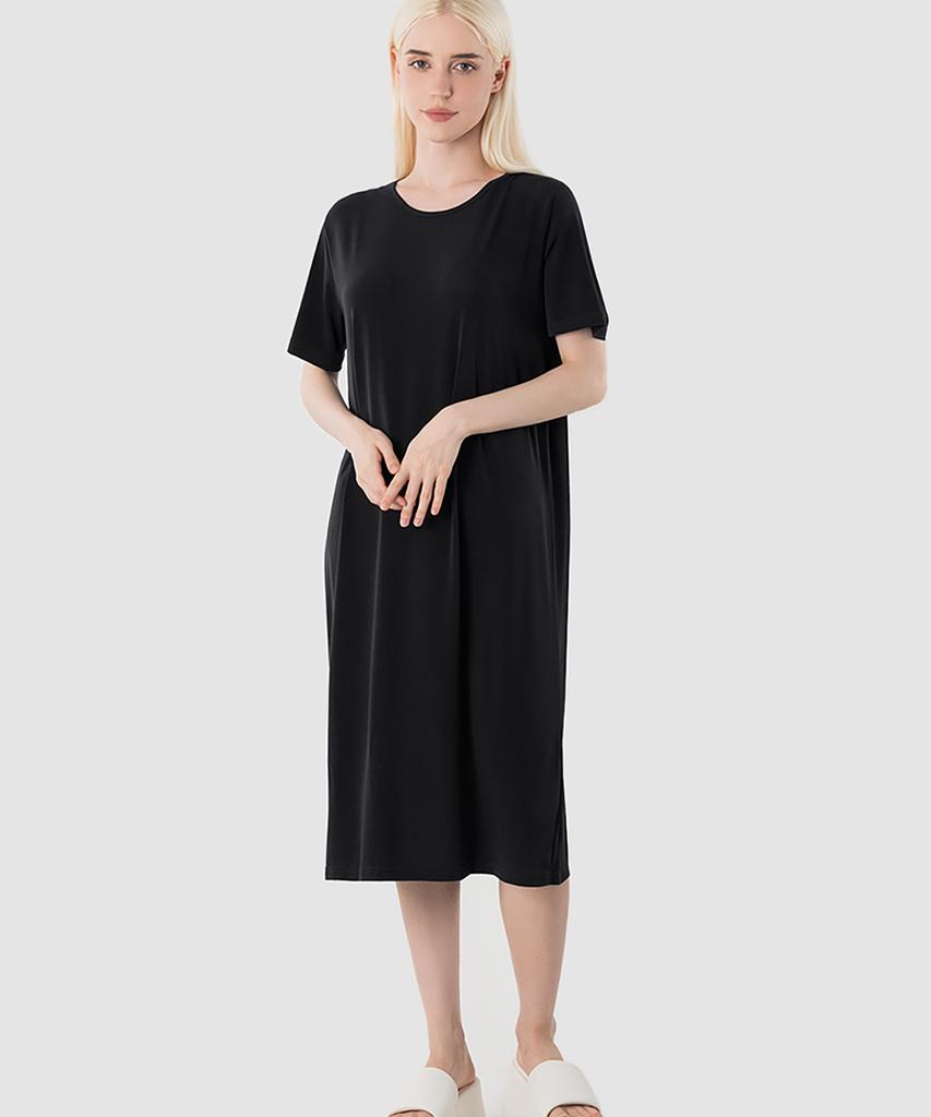 Armedes Women'S Loose Fit Short Sleeve Long Dress Ar-314