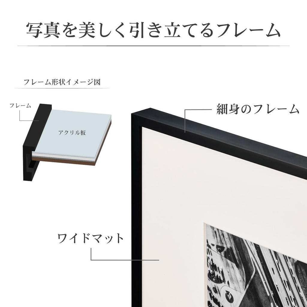 Фоторамка HAKUBA ZERO Frame размера 2L черного цвета с акриловой панелью спереди Легкая смоляная рамка, не создающая нагрузки на стену Тонкая рамка и широкая