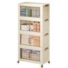 Stackable Storage Bins with Lid, Plastic Collapsible Storage Cabinet, Foldable Folding Box Organizer/Storage Container Cart with Wheel and Double Door