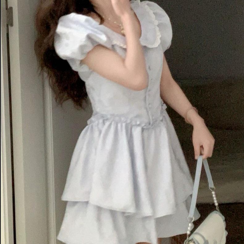 Комплект платья в французском стиле преппи с воротником Питера Пэна 2025: Женская летняя короткая юбка