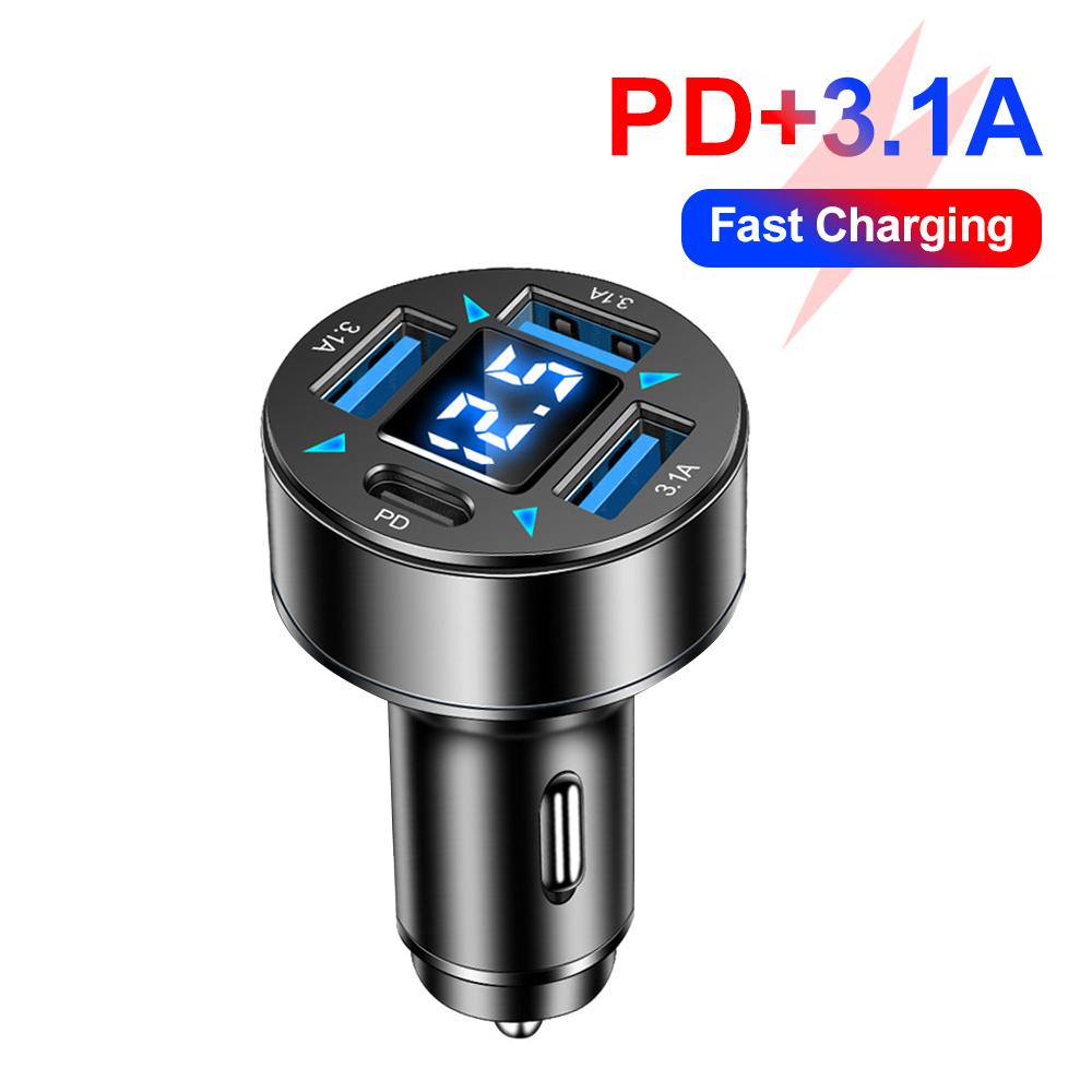 Автомобильное зарядное устройство для быстрой зарядки прикуривателя, адаптер 4 порта USB A USB C, быстрая зарядка телефона, зарядное устройство для iPhone Xiaomi