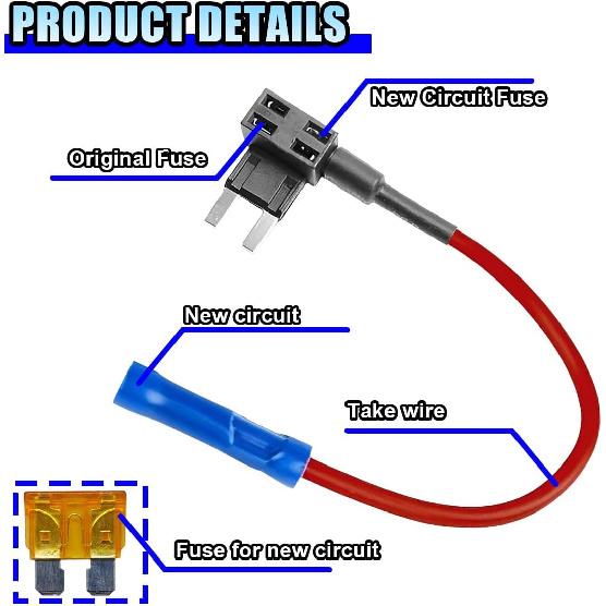 8 Pack 12V Car Add-a-Circuit Fuse Tap Adapter with Blade Fuses, Standard Mini Micro2 Low Profile Mini Fuse Holder, 4 Types ATO ATC ATM APM Holder for