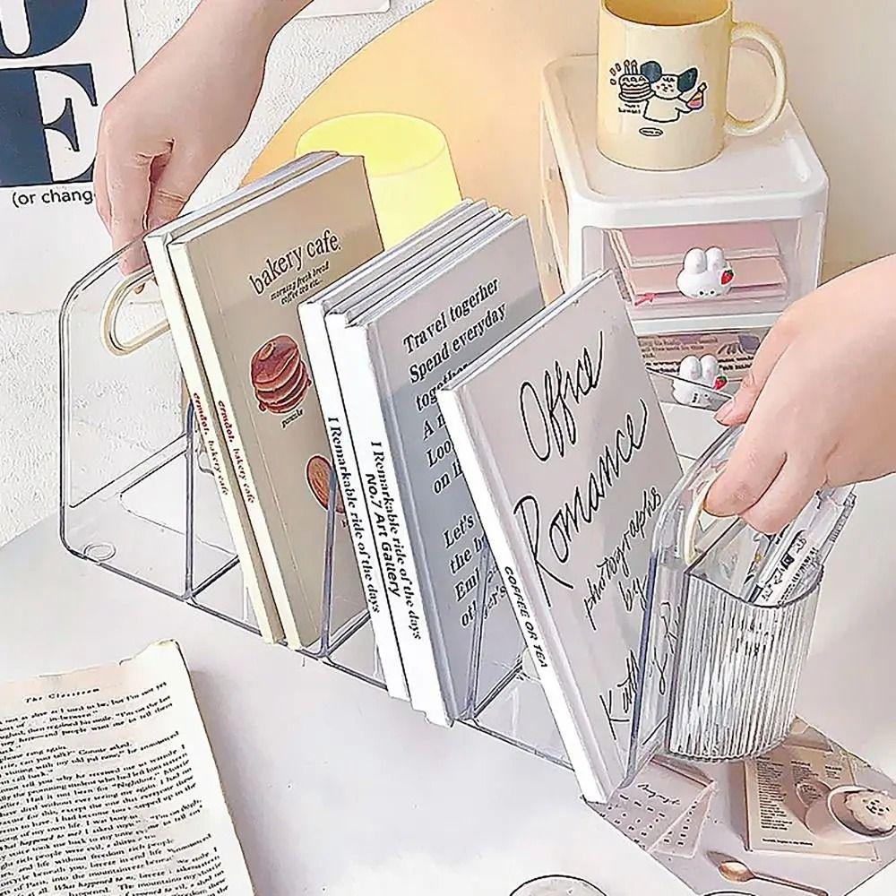 Transparent Handle Bookends Save Space Desk Storage Rack Book Holder Divider Book Stand  Minimalism